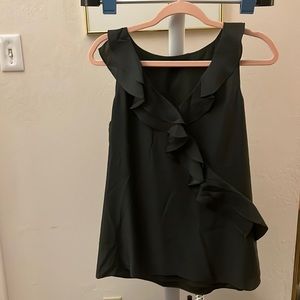 Banana Republic silk ruffle shirt. Dark olive green. Medium.